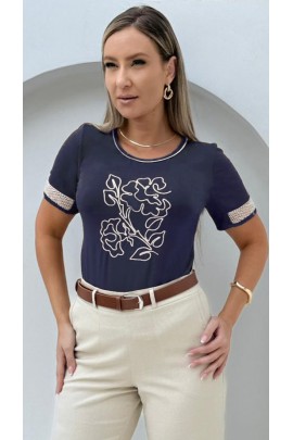 034538 - Blusa Manga Curta Bordada à Maquina